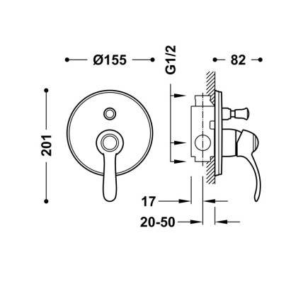GRIFO MONOMANDO EMPOTRADO DE 2 VÍAS PARA BAÑERA Y DUCHA TRES CLASIC LATÓN VIEJO MATE 24218001LM