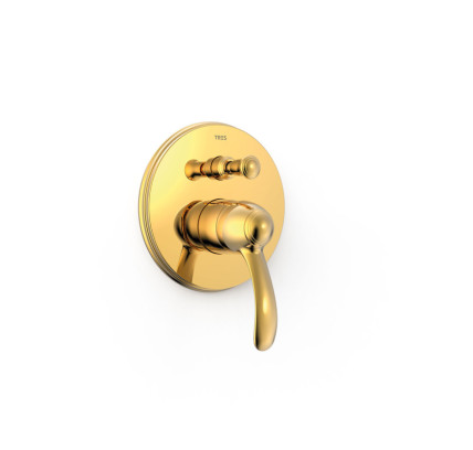 GRIFO MONOMANDO EMPOTRADO DE 2 VÍAS PARA BAÑERA Y DUCHA TRES CLASIC ORO 24K 24218001OR