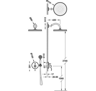 KIT DE GRIFO MONOMANDO EMPOTRADO DE 2 VÍAS PARA DUCHA TRES CLASIC LATÓN VIEJO MATE 24218003LM