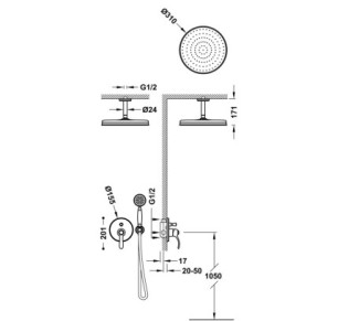KIT DE GRIFO MONOMANDO EMPOTRADO DE 2 VÍAS PARA DUCHA TRES CLASIC LATÓN VIEJO MATE 24218004LM