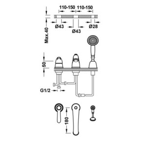 GRIFO MONOMANDO PARA BORDE DE BAÑERA TRES CLASIC LATÓN VIEJO MATE 24214501LM