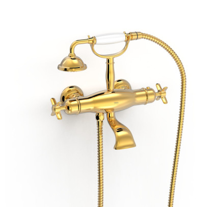 GRIFO TERMOSTÁTICO MURAL PARA BAÑERA Y DUCHA TRES CLASIC ORO 24K 24217609OR