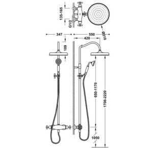 CONJUNTO DE GRIFO TERMOSTÁTICO MURAL DE 2 VÍAS PARA DUCHA TRES CLASIC LATÓN VIEJO MATE 24219503LM