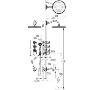 KIT DE GRIFO TERMOSTÁTICO EMPOTRADO DE 3 VÍAS BLOCK SYSTEM PARA BAÑERA Y DUCHA TRES CLASIC LATÓN VIEJO MATE 24235301LM