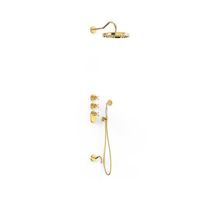 KIT DE GRIFO TERMOSTÁTICO EMPOTRADO DE 3 VÍAS BLOCK SYSTEM PARA BAÑERA Y DUCHA TRES CLASIC ORO 24K 24235301OR