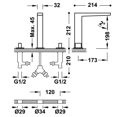 GRIFO BIMANDO DE REPISA PARA LAVABO TRES SLIM ACERO 20210501AC