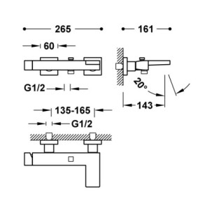 GRIFO MONOMANDO MURAL PARA BAÑERA Y DUCHA TRES SLIM ORO MATE 24K 20217001OM