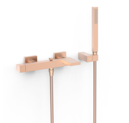 GRIFO MONOMANDO MURAL PARA BAÑERA Y DUCHA TRES SLIM ORO ROSA MATE 24K 20217001OPM