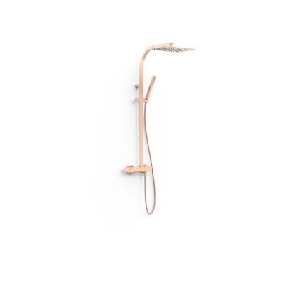 CONJUNTO DE GRIFO MONOMANDO MURAL DE 2 VÍAS PARA DUCHA TRES SLIM ORO ROSA MATE 24K 20219101OPM