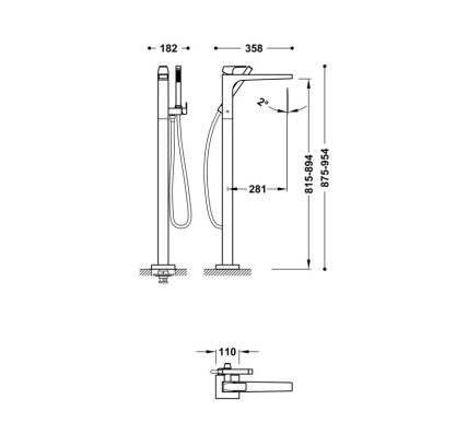 GRIFO MONOMANDO A SUELO PARA BAÑERA Y DUCHA TRES SLIM ORO 24K 20247001OR
