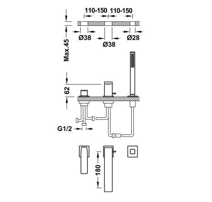 GRIFO MONOMANDO PARA BORDE DE BAÑERA TRES SLIM CROMO 20216103