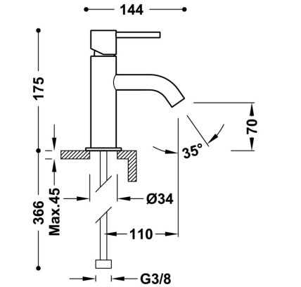 GRIFO MONOMANDO PARA LAVABO TRES STUDY CAVA DORADO 26290301CA