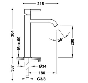 GRIFO MONOMANDO ALTO PARA LAVABO TRES STUDY NEGRO METALIZADO 26230701KM