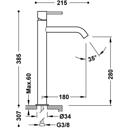 GRIFO MONOMANDO XL PARA LAVABO TRES STUDY NEGRO BRONCE 26230801KMB