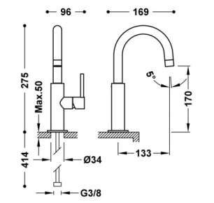 GRIFO MONOMANDO CON MANETA LATERAL PARA LAVABO TRES STUDY ORO ROSA MATE 24K 26290403OPM