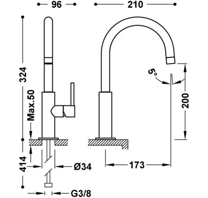 GRIFO MONOMANDO ALTO CON MANETA LATERAL PARA LAVABO TRES STUDY GRAFITO 26290402GR
