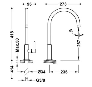 GRIFO MONOMANDO XL CON MANETA LATERAL PARA LAVABO TRES STUDY GRAFITO 26290401GR