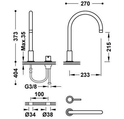 GRIFO MONOMANDO DE REPISA PARA LAVABO TRES STUDY VOLCANIC 26110501VO