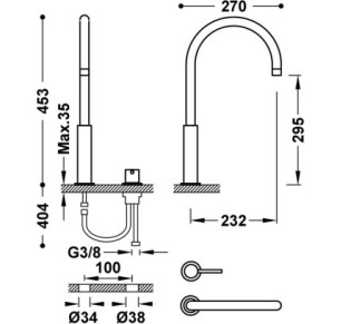 GRIFO MONOMANDO ALTO DE REPISA PARA LAVABO TRES STUDY ORO ROSA MATE 24K 26110502OPM