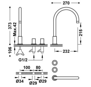 GRIFO BIMANDO DE REPISA PARA LAVABO TRES STUDY VOLCANIC 06110501VO