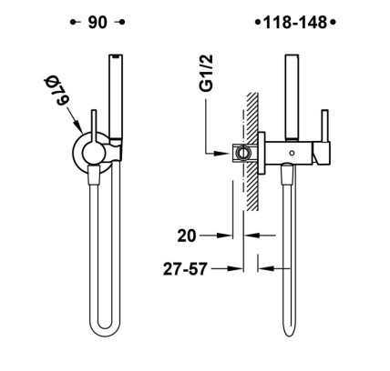 GRIFO MONOMANDO EMPOTRADO CON DUCHA PARA INODORO TRES STUDY ORO 24K 134123OR