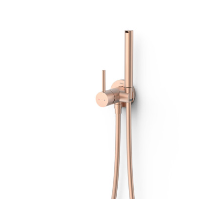 GRIFO MONOMANDO EMPOTRADO CON DUCHA PARA INODORO TRES STUDY ORO ROSA MATE 24K 134123OPM