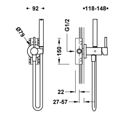 GRIFO MONOMANDO EMPOTRADO CON DUCHA PARA INODORO TRES STUDY CROMO 134122