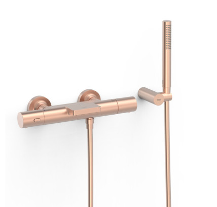 GRIFO TERMOSTÁTICO MURAL OVER-WALL PARA BAÑERA Y DUCHA TRES OVER-WALL ORO ROSA MATE 24K 19017428OPM