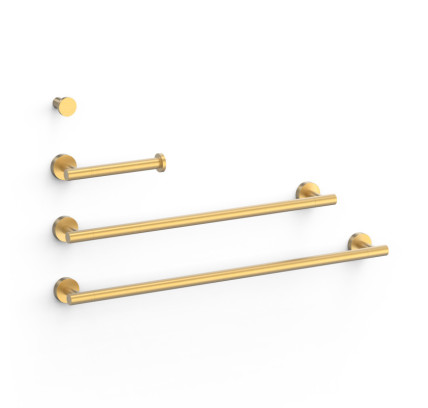 CONJUNTO DE 2 TOALLEROS + 1 PORTAROLLOS + 1 PERCHA TRES ACCESORIOS DE BAÑO ORO MATE 24K 09598102OM