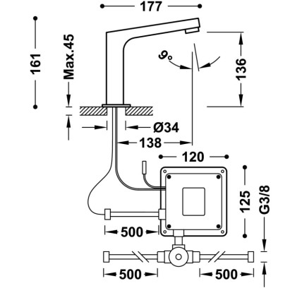 KIT DE GRIFO ELECTRÓNICO CON SISTEMA PREMEZCLADOR PARA LAVABO TRES TECNOLOGÍA ELECTRÓNICA CROMO 39210399