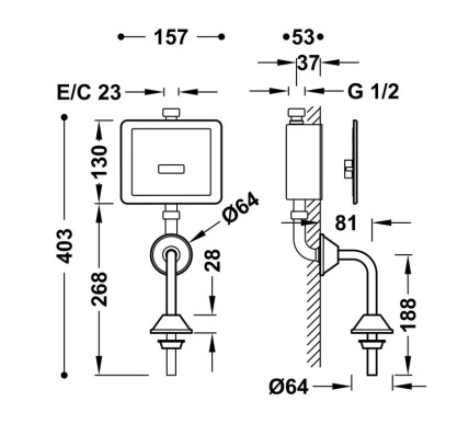 GRIFO ELECTRÓNICO EMPOTRADO CON SENSOR PARA URINARIO TRES TECNOLOGÍA ELECTRÓNICA CROMO 1220704