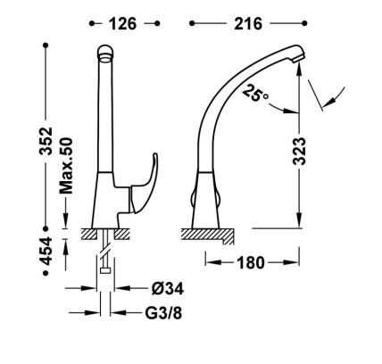 GRIFO MONOMANDO PARA COCINA TRES ESPACIO DE COCINA CROMO 172447