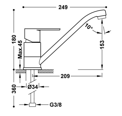 GRIFO MONOMANDO PARA COCINA TRES ESPACIO DE COCINA CROMO 117333