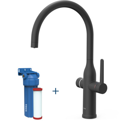 GRIFO MONOMANDO DE 2 VÍAS PARA COCINA, PARA AGUA DE RED Y FILTRADA TRES ESPACIO DE COCINA NEGRO MATE 23045301NM