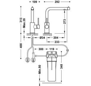 GRIFO MONOMANDO DE 2 VÍAS PARA COCINA, PARA AGUA DE RED Y FILTRADA TRES ESPACIO DE COCINA CROMO 23045403