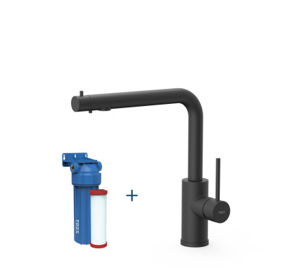 GRIFO MONOMANDO DE 2 VÍAS PARA COCINA, PARA AGUA DE RED Y FILTRADA TRES ESPACIO DE COCINA NEGRO MATE 23045403NM