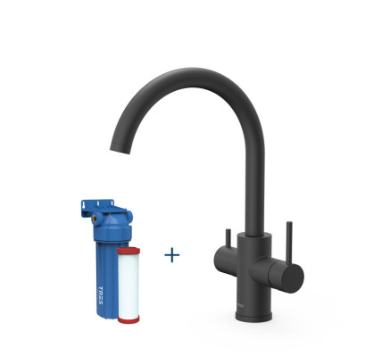 GRIFO MONOMANDO DE 2 VÍAS PARA COCINA, PARA AGUA DE RED Y FILTRADA TRES ESPACIO DE COCINA NEGRO MATE 23045402NM