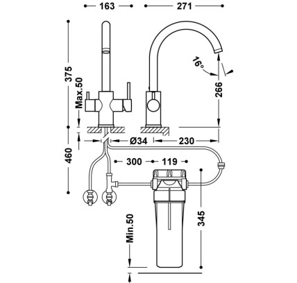 GRIFO MONOMANDO DE 2 VÍAS PARA COCINA, PARA AGUA DE RED Y FILTRADA TRES ESPACIO DE COCINA NEGRO MATE 23045402NM