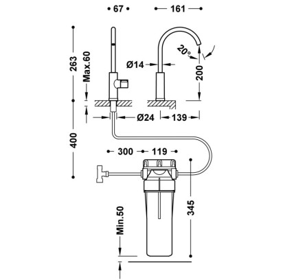 GRIFO DE 1 AGUA PARA COCINA, PARA AGUA FILTRADA TRES ESPACIO DE COCINA CAVA DORADO 23050401CA