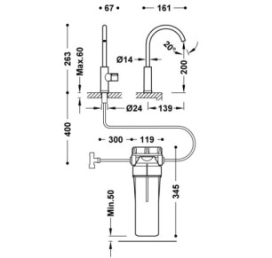 GRIFO DE 1 AGUA PARA COCINA, PARA AGUA FILTRADA TRES ESPACIO DE COCINA ORO ROSA MATE 24K 23050401OPM