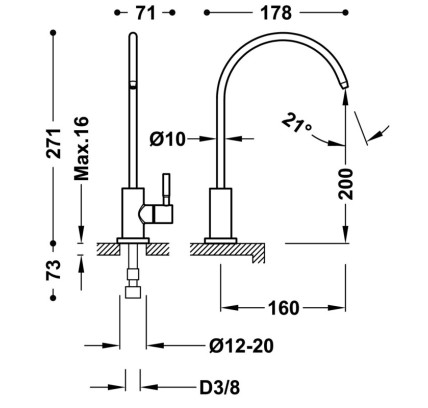 GRIFO DE 1 AGUA PARA COCINA, PARA AGUA FILTRADA TRES ESPACIO DE COCINA ACERO INOXIDABLE 23050302