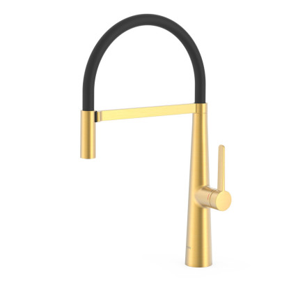 GRIFO MONOMANDO CON CAÑO FLEXIBLE PARA COCINA TRES ESPACIO DE COCINA ORO MATE 24K 23048702OM