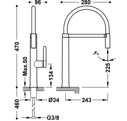 GRIFO MONOMANDO CON CAÑO FLEXIBLE PARA COCINA TRES ESPACIO DE COCINA CROMO 23048701