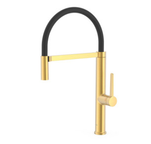 GRIFO MONOMANDO CON CAÑO FLEXIBLE PARA COCINA TRES ESPACIO DE COCINA ORO MATE 24K 23048701OM