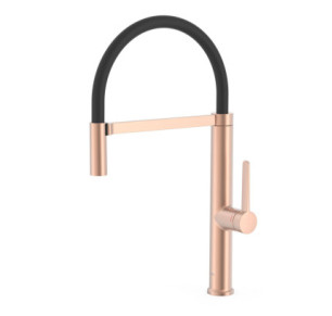GRIFO MONOMANDO CON CAÑO FLEXIBLE PARA COCINA TRES ESPACIO DE COCINA ORO ROSA MATE 24K 23048701OPM