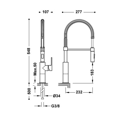 GRIFO MONOMANDO CON CAÑO EXTRAÍBLE CON 2 FUNCIONES PARA COCINA TRES ESPACIO DE COCINA CROMO 3048501