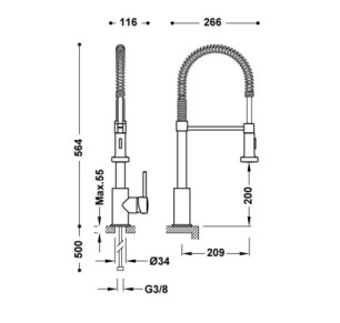 GRIFO MONOMANDO CON CAÑO EXTRAÍBLE CON 2 FUNCIONES PARA COCINA TRES ESPACIO DE COCINA CROMO 3049301