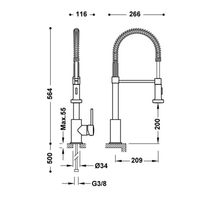 GRIFO MONOMANDO CON CAÑO EXTRAÍBLE CON 2 FUNCIONES PARA COCINA TRES ESPACIO DE COCINA CROMO 3049301