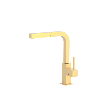GRIFO MONOMANDO CON CAÑO EXTRAÍBLE PARA COCINA TRES ESPACIO DE COCINA ORO MATE 24K 006437OM
