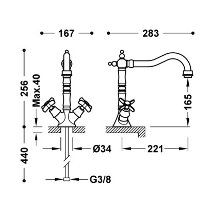 GRIFO BIMANDO PARA COCINA TRES ESPACIO DE COCINA LATÓN VIEJO MATE 24234201LM